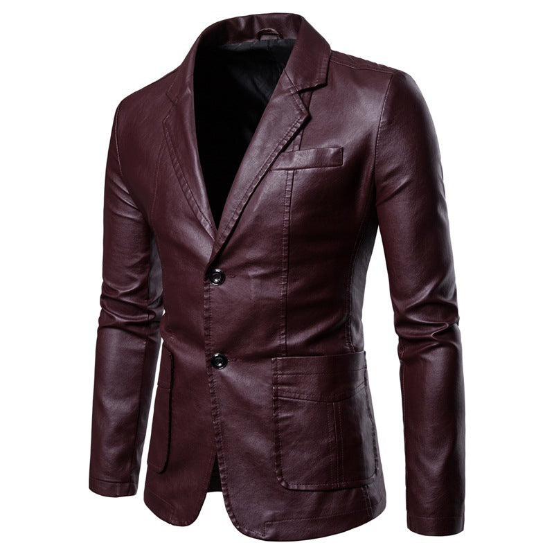 Men's Slim Lapel All-Match PU Small Suit Leather Jacket