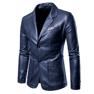 Men's Slim Lapel All-Match PU Small Suit Leather Jacket