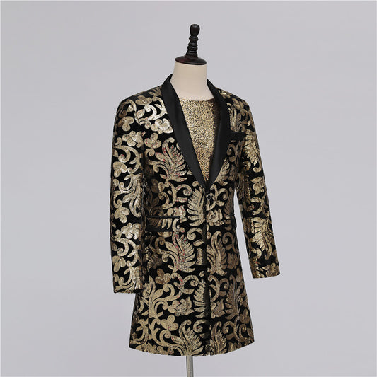 Long black blazer with gold sequins