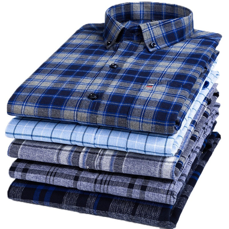Baumwoll-Langarmhemd mit Karomuster, Business, Slim Fit