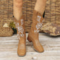 Women's Cowboy Boots - Mid-Calf Western Boots with Floral Embroidery and Block Heel