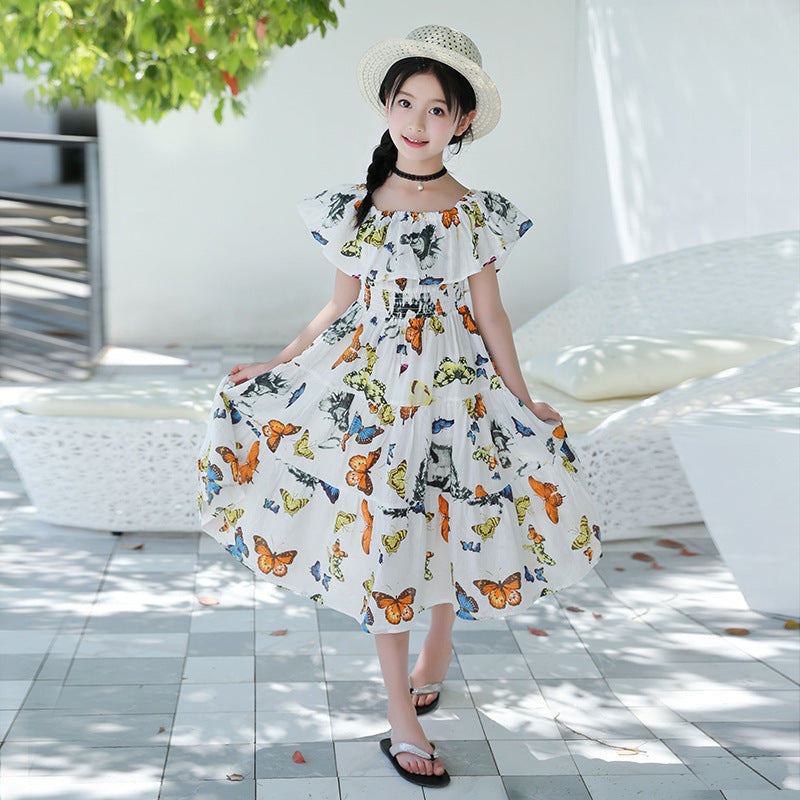 Tailliertes Blumendesign Kleid mit Schmetterlingen