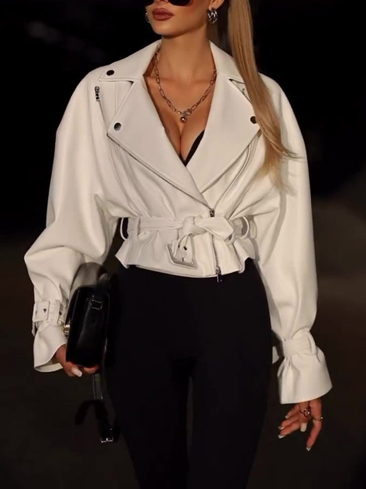 Single-colored leather jacket in cropped style