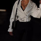 Einfarbige Lederjacke im Cropped-Stil
