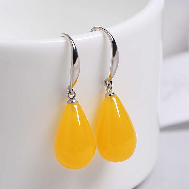 Pendientes de cera de abejas Oro de 18 quilates Gotas de ámbar Plata 925 Vintage