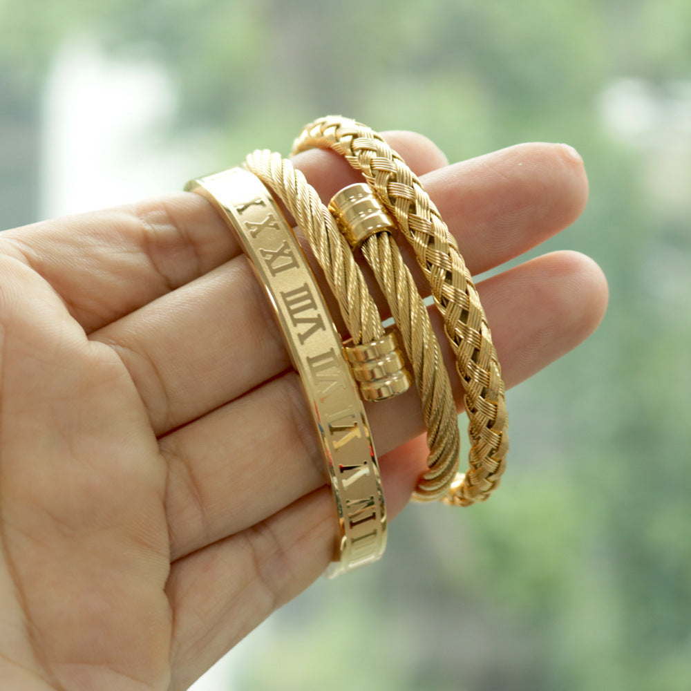 Geflochtenes Armband aus Titanstahl für Männer – Gold