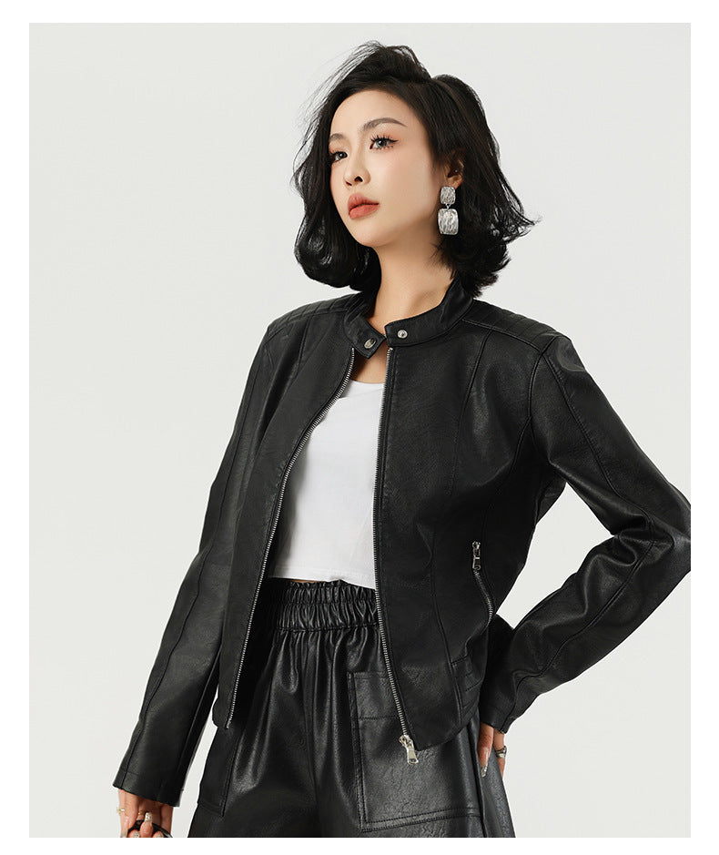women's locomotive-style leather jacket