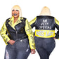 Letter printed, street-ready motorcycle clothing, plus sizes, women's leather clothing