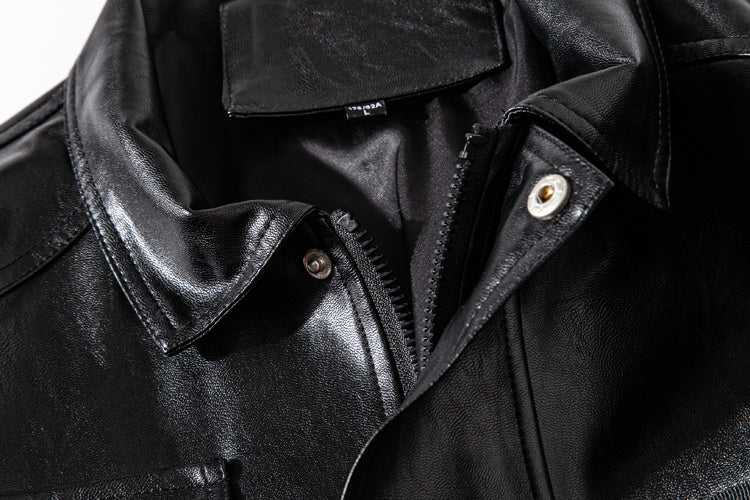 Werkzeug-Motorrad-Lederjacke für Herren, trendig, locker und gutaussehend