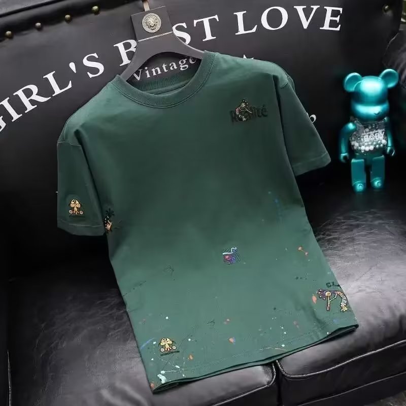 Herren-T-Shirt mit Stickerei und Rundhalsausschnitt, modisch
