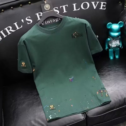 Herren-T-Shirt mit Stickerei und Rundhalsausschnitt, modisch