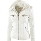 Damen-Lederjacke mit abnehmbarem Revers, langen Ärmeln und Reißverschluss
