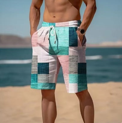 Neue Sommer-Atmungsaktive Hawaiianisch Bedruckte Karierten Herren-Shorts