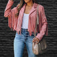 Damen-Slim-Fit-Langarm-Fransenmantel