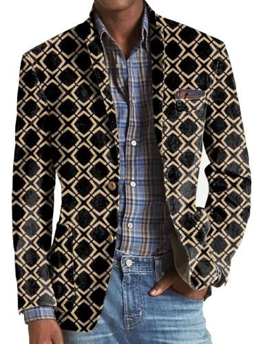 men's suit with striped check pattern
