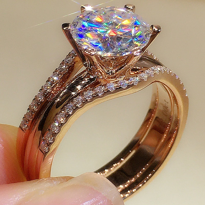 18K Gold Zwei-in-eins Mosanit Ring für Frauen