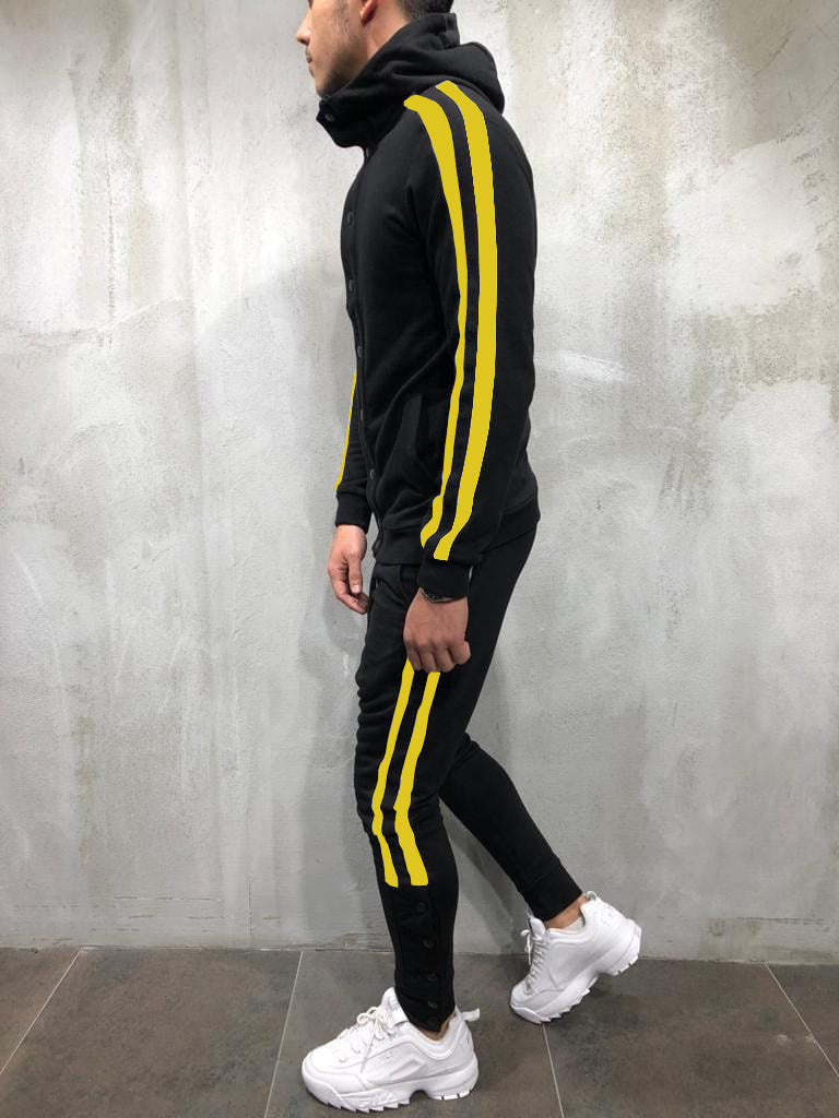 Herren-Sportstrickjacke mit Kapuze und Knöpfen