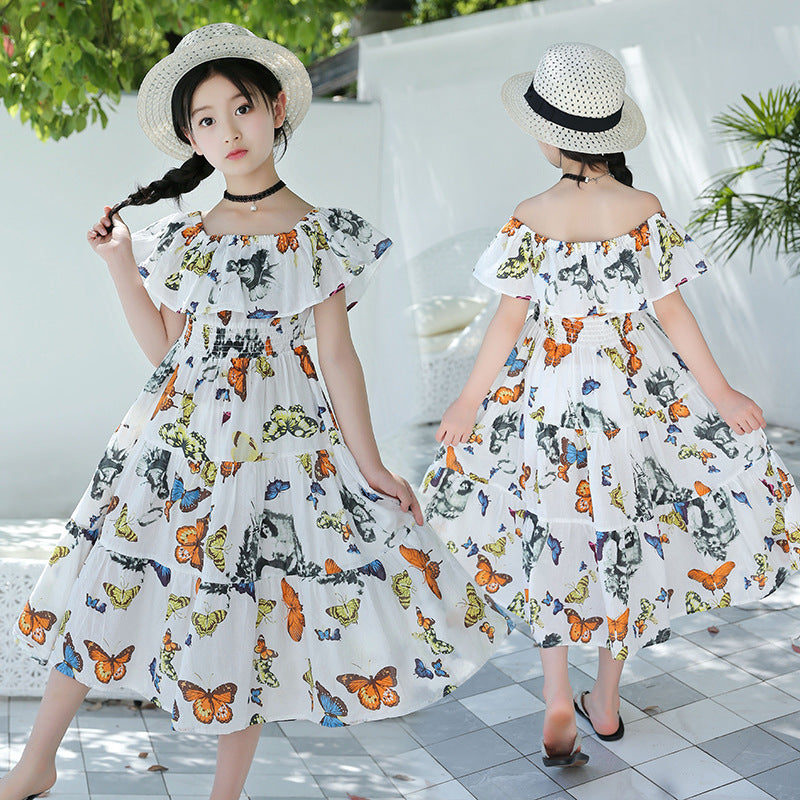 Tailliertes Blumendesign Kleid mit Schmetterlingen