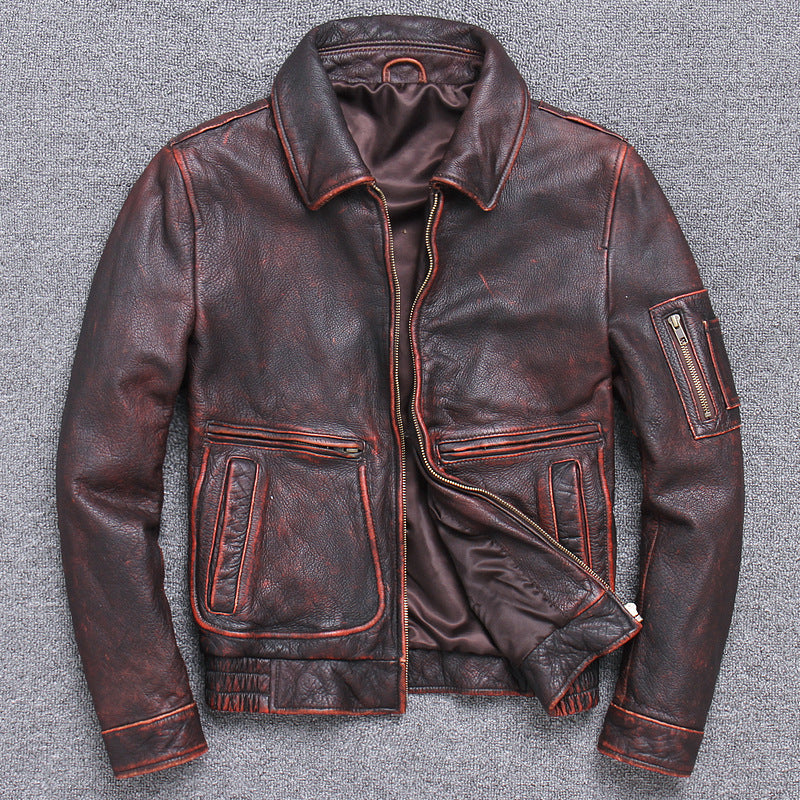 Thick leather jacket in casual style, in used look