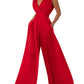 Solid Color V-Ausschnitt High-Waist Jumpsuit mit weiten Hosenbeinen
