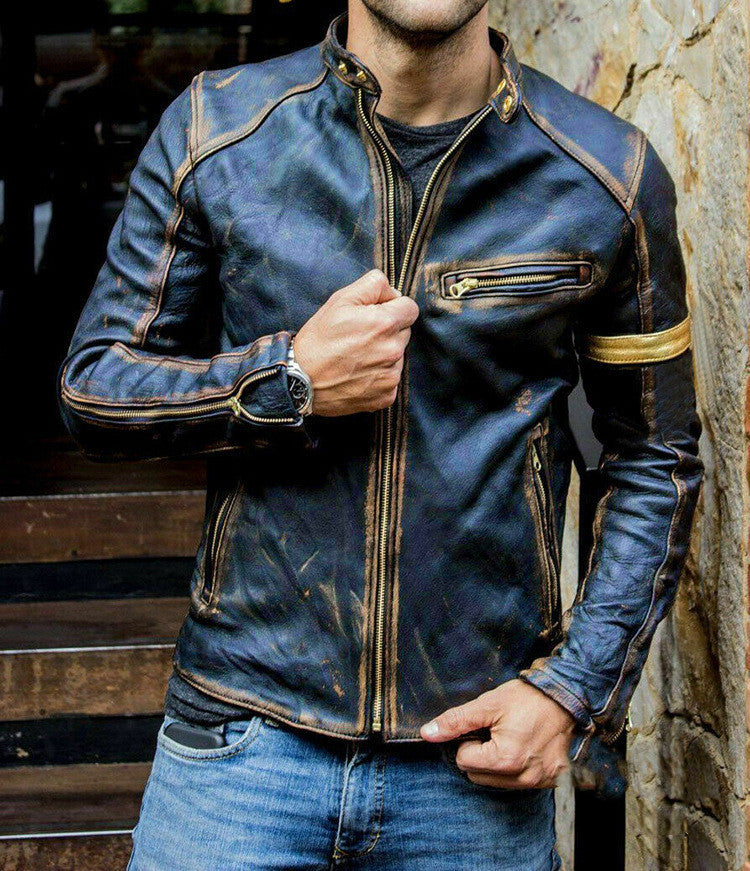 Punk Motorcycle Leather Jackets for Men