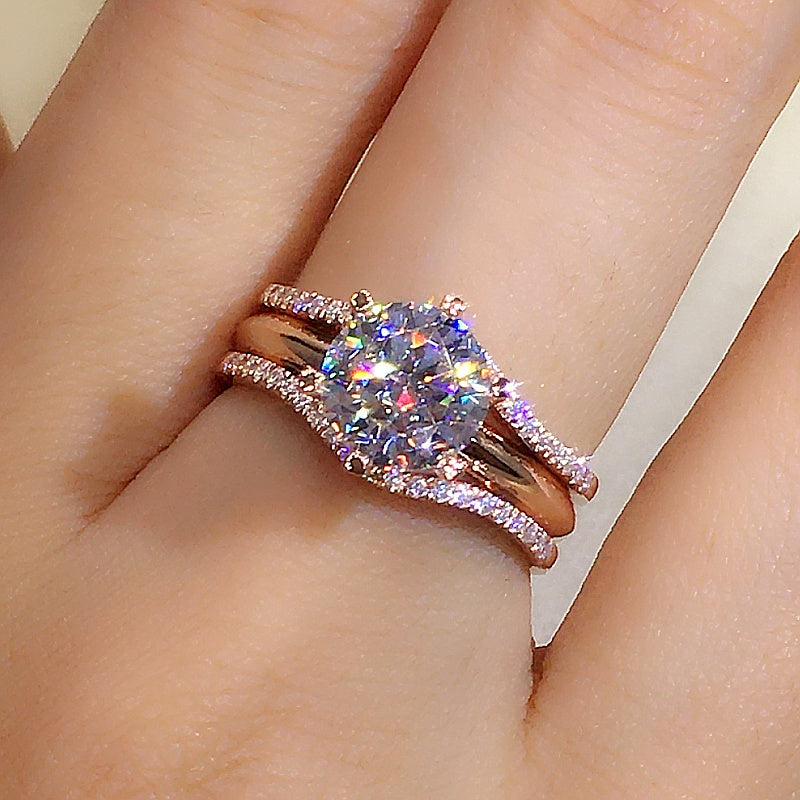 18K Gold Zwei-in-eins Mosanit Ring für Frauen