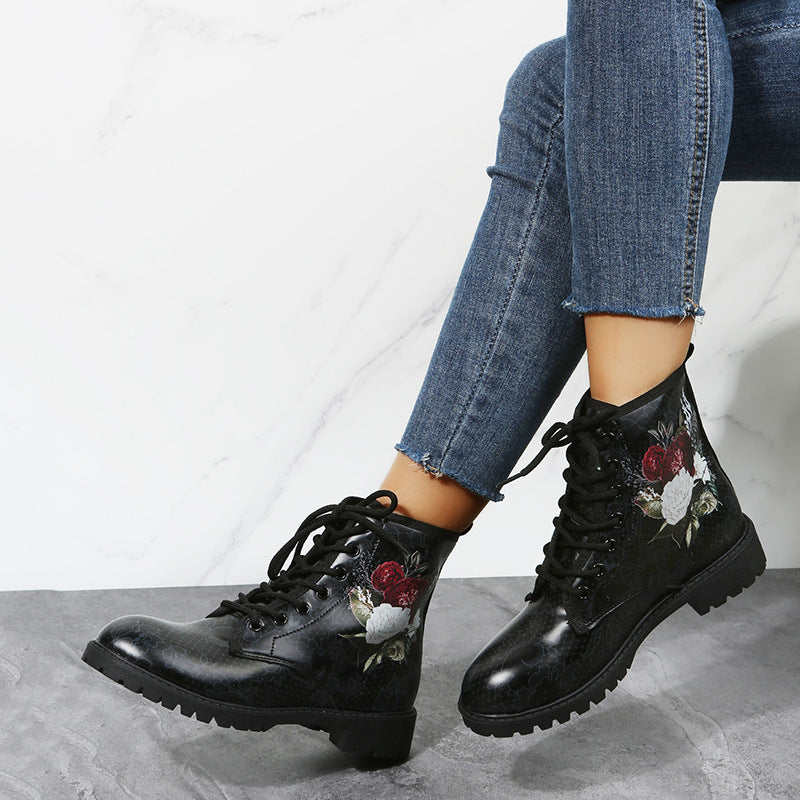 Botines de Halloween con estampado de rosas y cordones: elegantes y cómodos para mujer