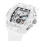 Transparent men's watch with skeleton design