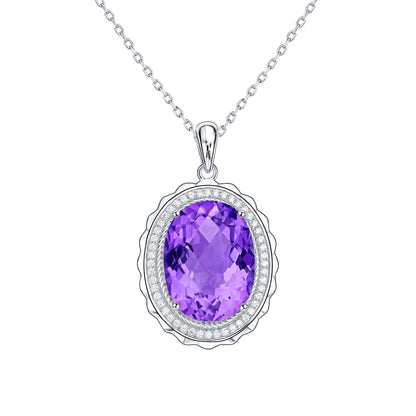 Luxuriöse S925 Silber Halskette mit ovalem Amethyst-Anhänger – Eleganz für besondere Anlässe