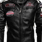Men's Short Embroidered Slim Fit Lapel Leather Jacket for Youth