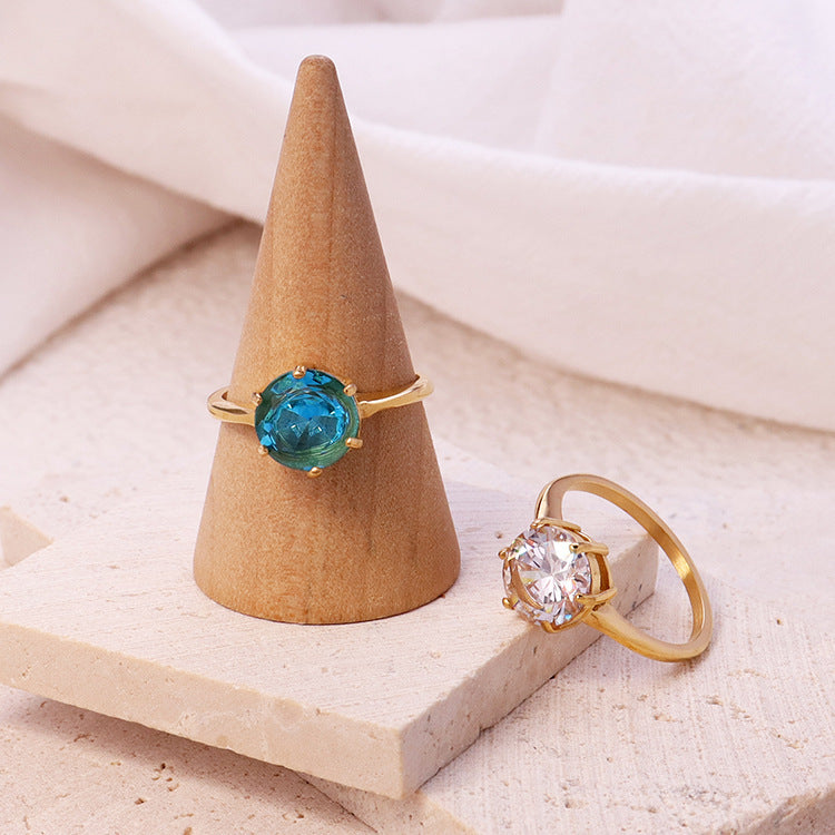 18K Vergoldeter Edelstahlring – Geometrisches Design mit Farbakzenten