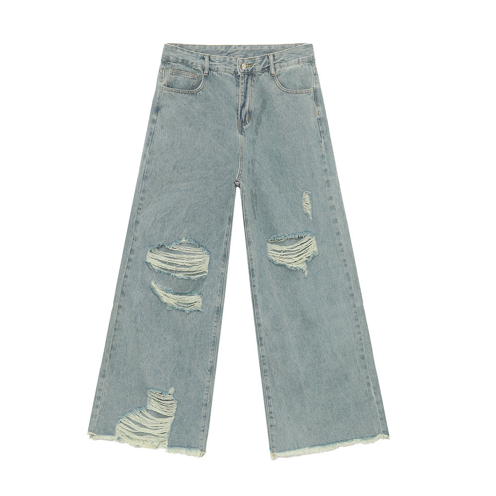 Amerikanischer Pu Shuai Burrs Tassels Broken Hole Design Denim Anzug