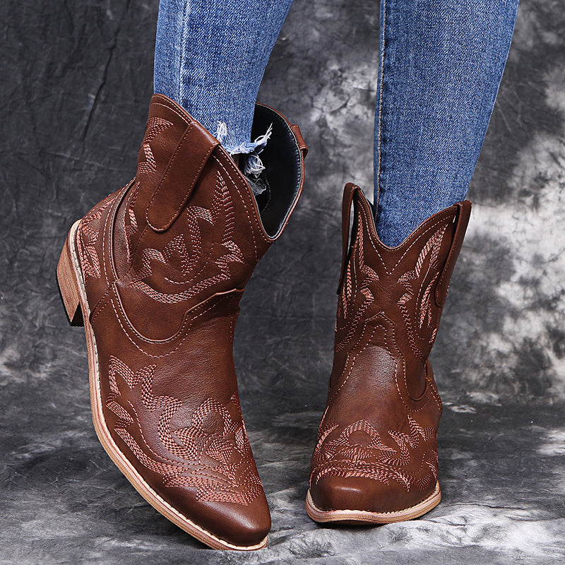 Women's Cowboy Boots - Embroidered Western Wedge Boots