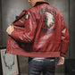 Men's PU Leather Jacket with Lapel and Embroidery in Motorcycle Style