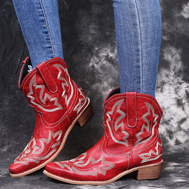 Women's Cowboy Boots - Embroidered Western Wedge Boots
