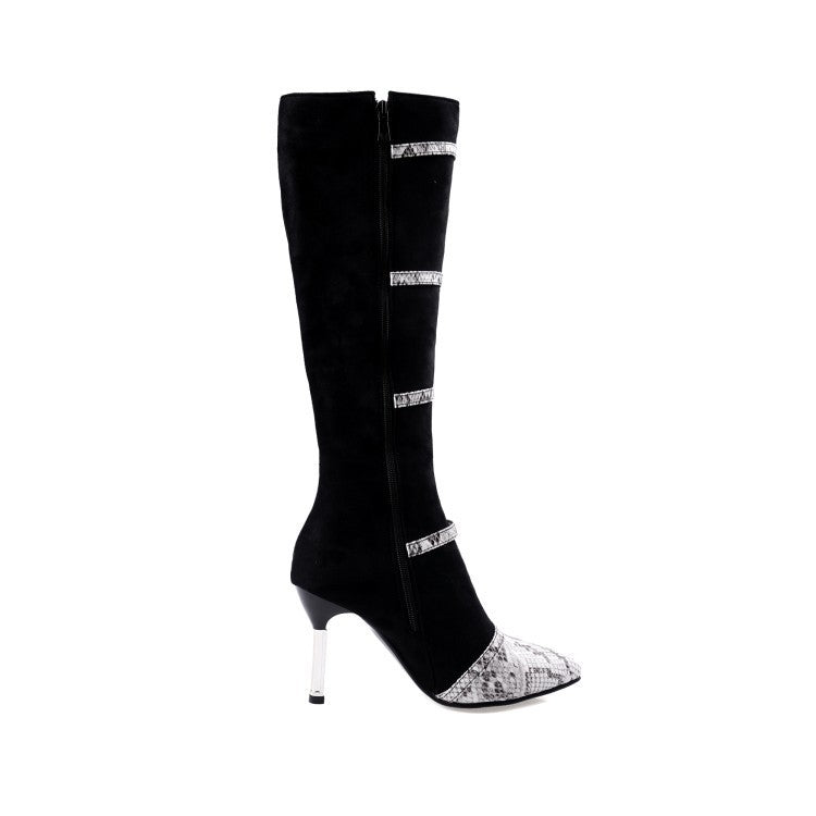 Women's Knee High Boots - Sexy High Heels with Snakeskin Design