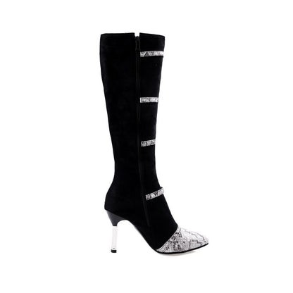 Women's Knee High Boots - Sexy High Heels with Snakeskin Design