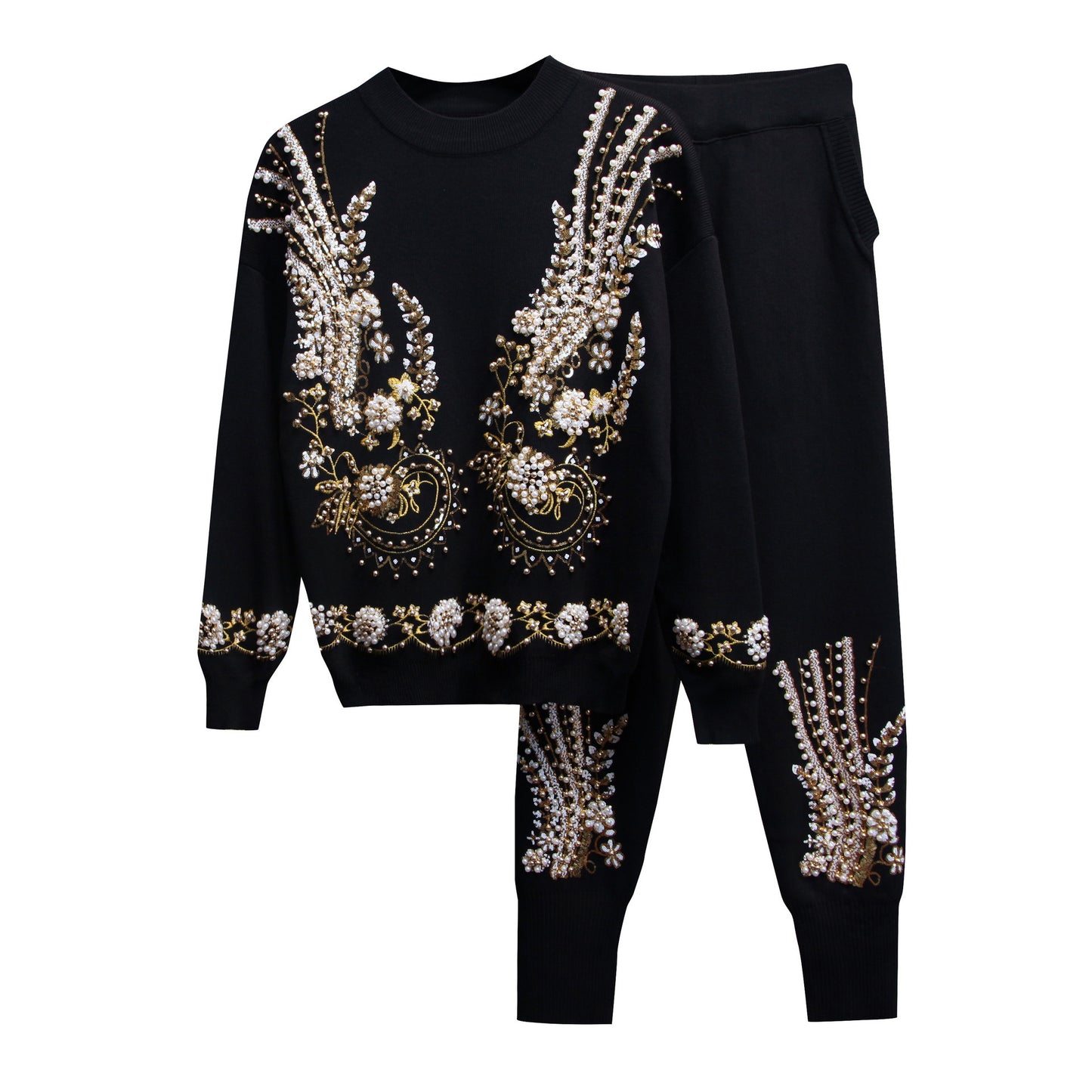 Women's Sequin Bead Long-sleeved Sweater Trousers Two-piece Set – Glamour trifft Komfort