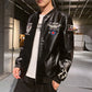 Men's Motorcycle Leather Jacket, Embroidered Leather Jacket