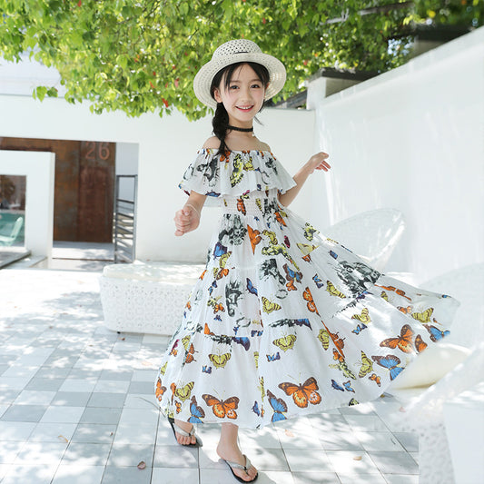 Tailliertes Blumendesign Kleid mit Schmetterlingen