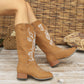Women's Cowboy Boots - Mid-Calf Western Boots with Floral Embroidery and Block Heel