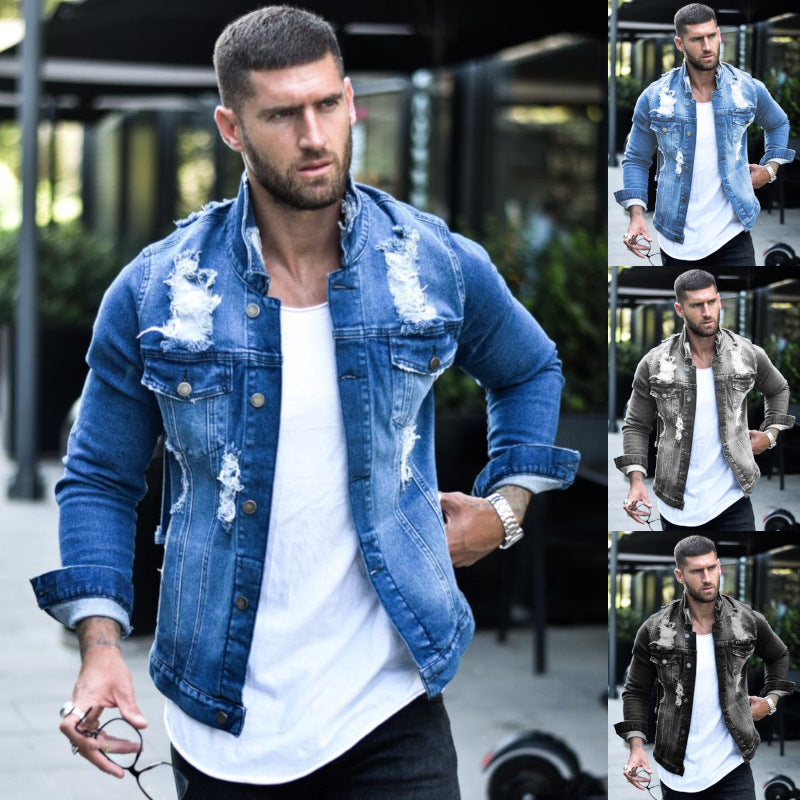 Einreihige Denimjacke mit Reverskragen und schlanken Taschen