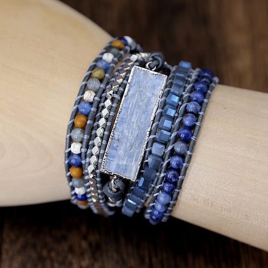 Pulsera de cuero azul natural tejida a mano - estilo europeo-americano 