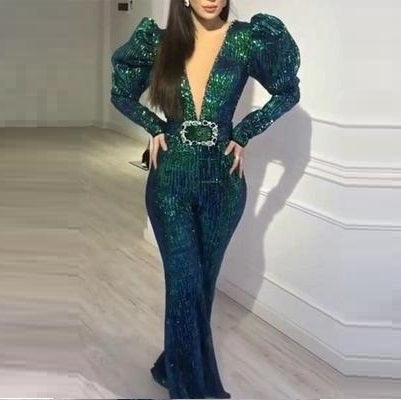 Women's New Sequin Lace Jumpsuit With Long Trousers