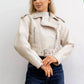 Fashionable washed faux leather motorcycle jacket with zipper