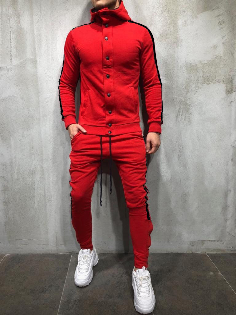Herren-Sportstrickjacke mit Kapuze und Knöpfen