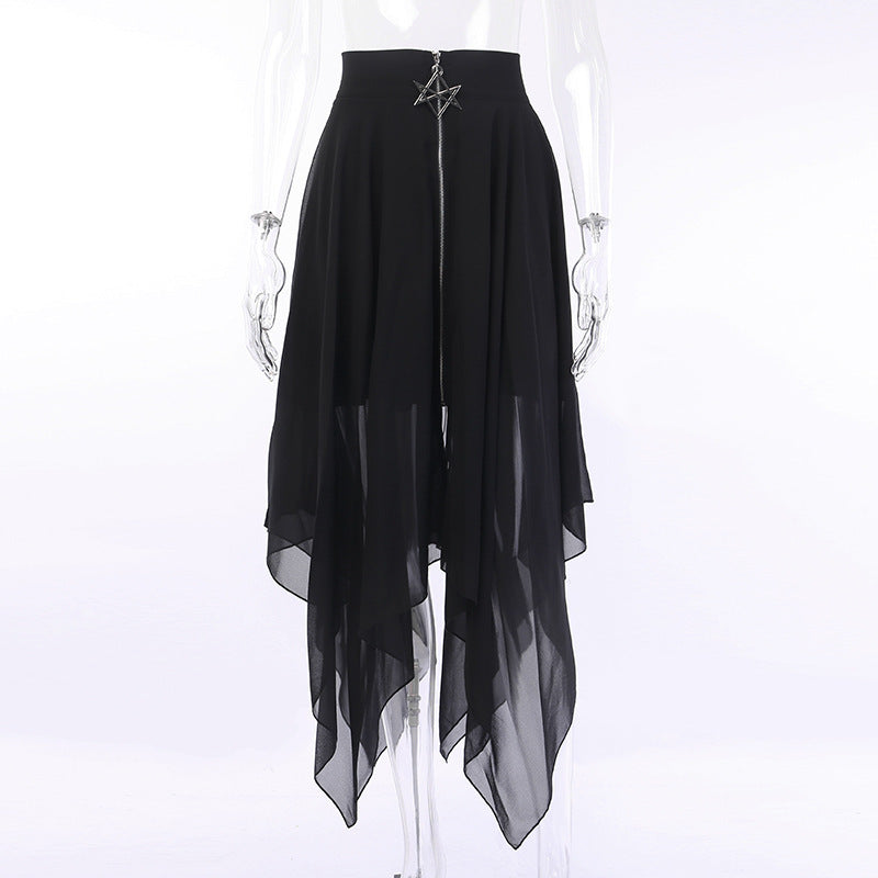 Zombie Cold Irregular Mesh Six-pointed Star Zipper Long Skirt – Einzigartig und stilvoll