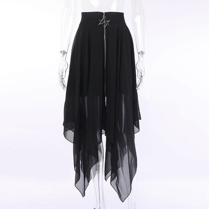 Zombie Cold Irregular Mesh Six-pointed Star Zipper Long Skirt – Einzigartig und stilvoll
