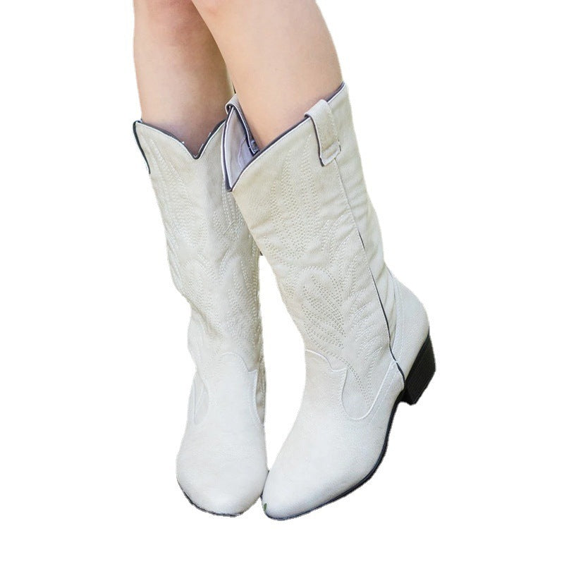 Women's Western Cowboy Boots - Fashionable boots with pointed toe and medium shaft