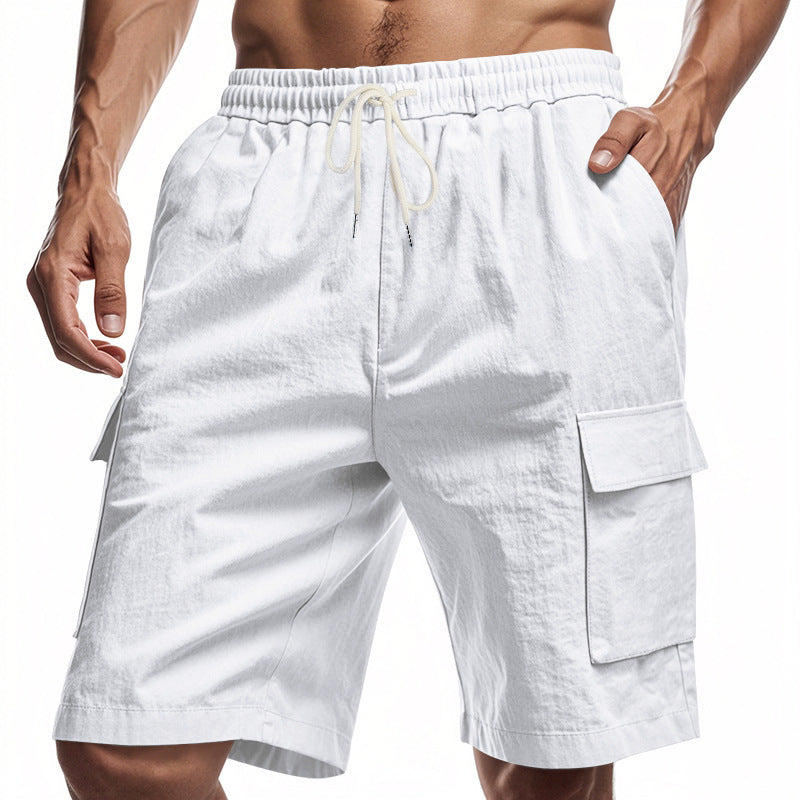Lockere Sport- und Freizeithose aus Leinen mit Kordelzug in einfarbigem Design